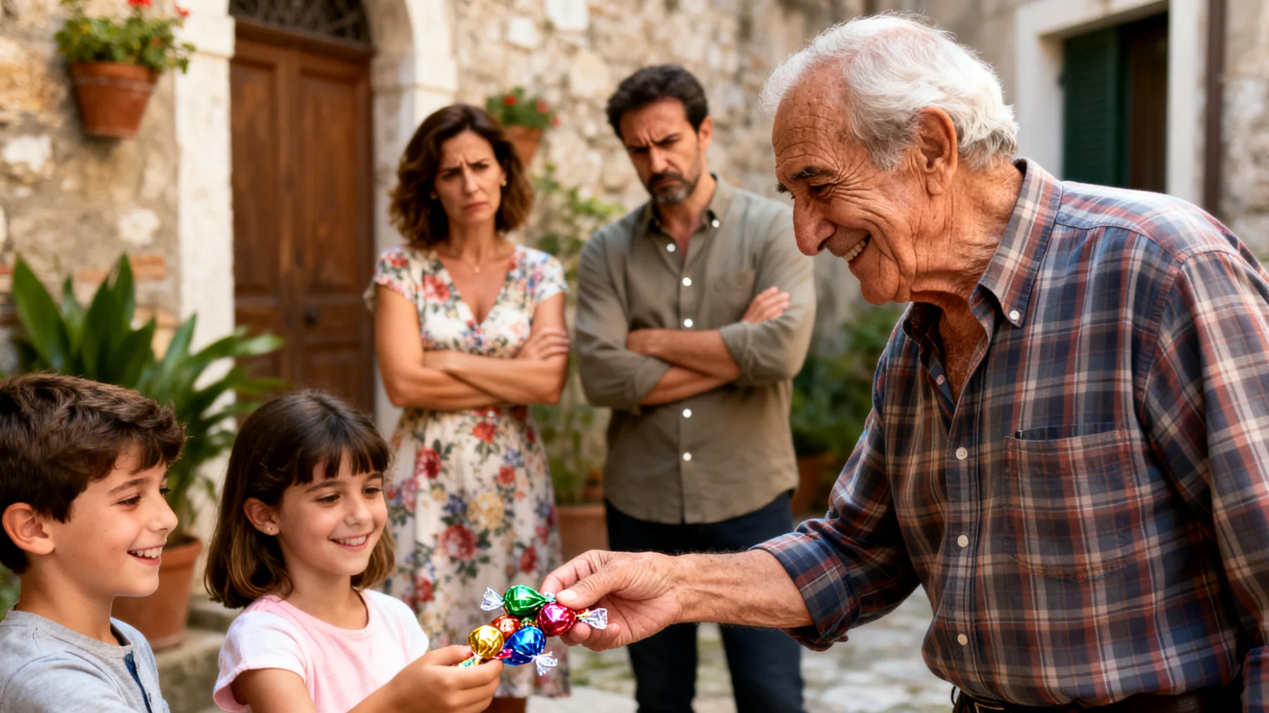 Il nonno fatica a far rispettare le regole e i limiti ai nipoti bambini, creando tensioni con i genitori che lo accusano di essere troppo permissivo e di minare la loro autorità educativa"